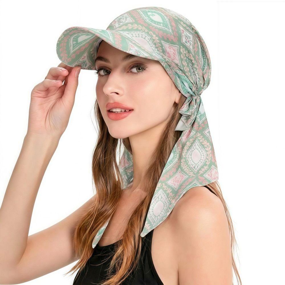 Baseballkappe mit floralem Print und Riemen, mit Schirm zum Umwickeln der Haare, Sommer-Kopftuchmütze, atmungsaktiv, vielseitig, Turbanmütze, für Alltagsoutfits