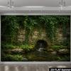 2D Vintage Garden Banner with Mossy Rocks and Ferns Photo Booth Background Cloth