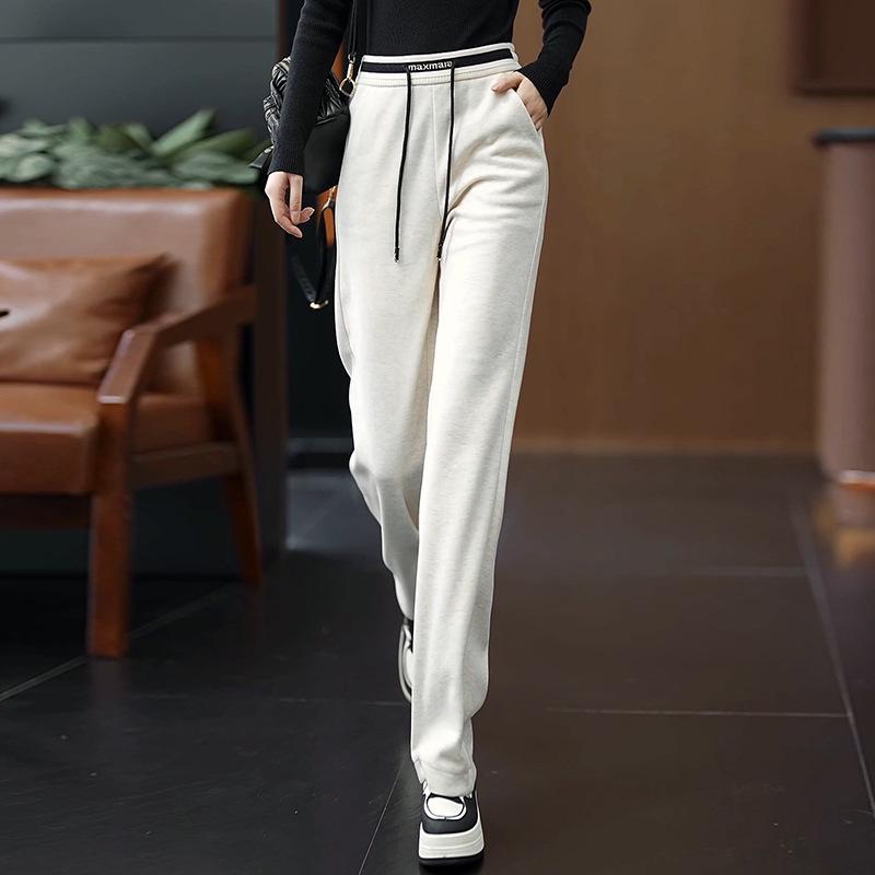 

2024 Женские маленькие серые спортивные штаны: Прямые, узкие или широкие брюки - Повседневный весенне-осенний стиль L