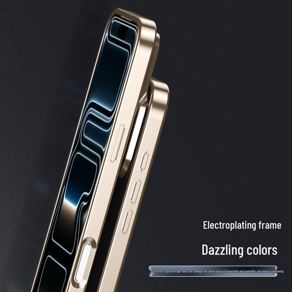 Electroplated Leather Phone Case for iPhone 17 Pro Max: Drop-proof, Oil-Wax Leather Texture, Compatible with iPhone 16