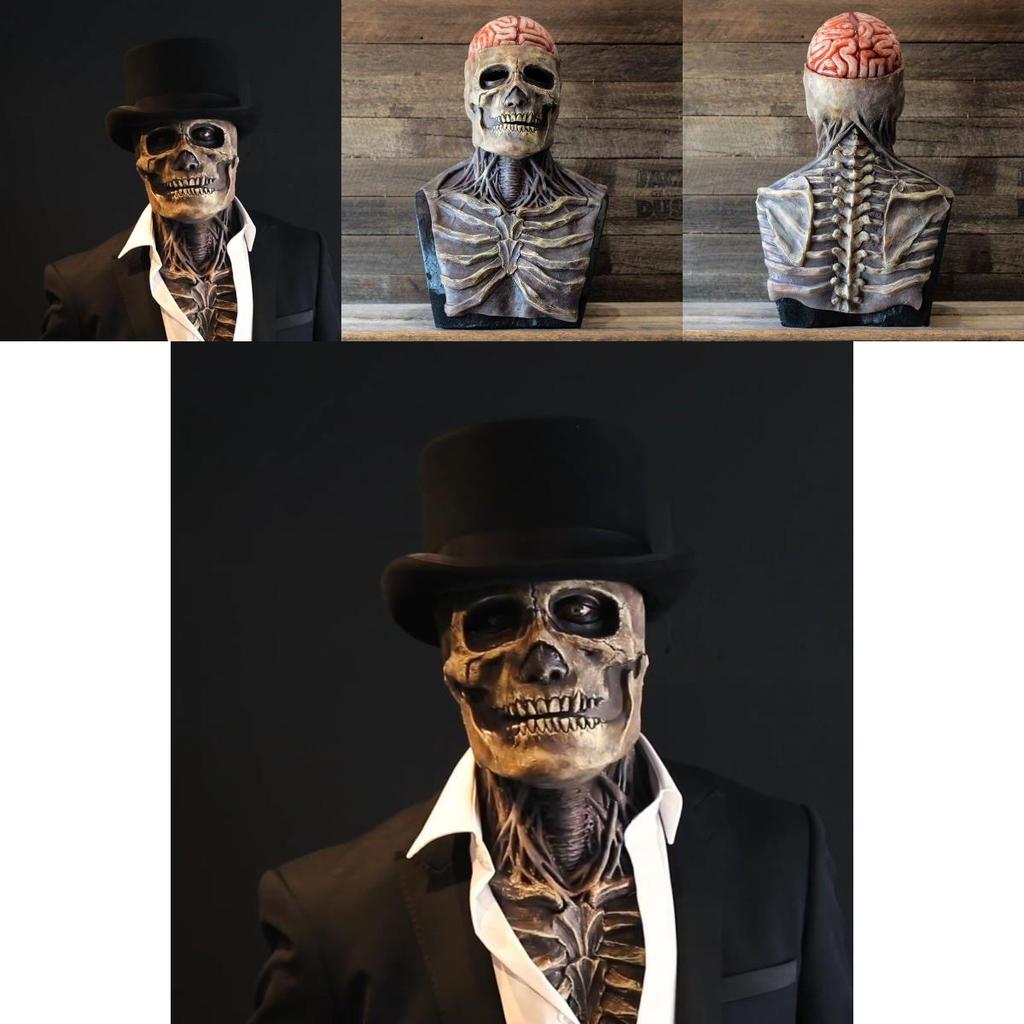 Realistic Skeleton Biochemical Mask For Halloween Parties Full Cover Silicone Design With Hat