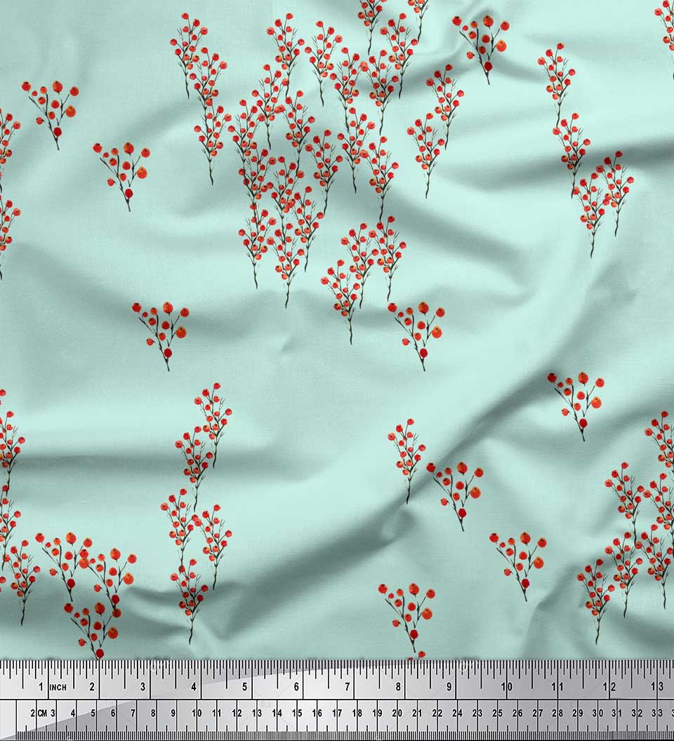 

Тканина Soimoi Blue Japan Crepe Satin Червоні ягоди Фрукти Принти на тканині метр 42 дюйма 42 Inch Wide - Poly Crepe зелений