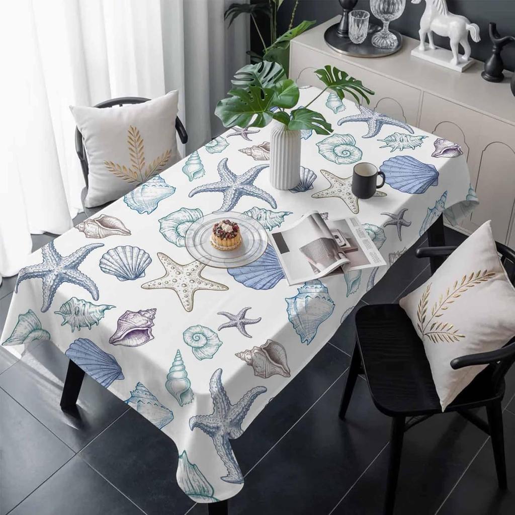 Aquarell Strand Muschel Seestern Muschel Rechteckiger Tischdecke für Tischdekoration Sommer Küsten Nautical Esstischdecke Heimdekor