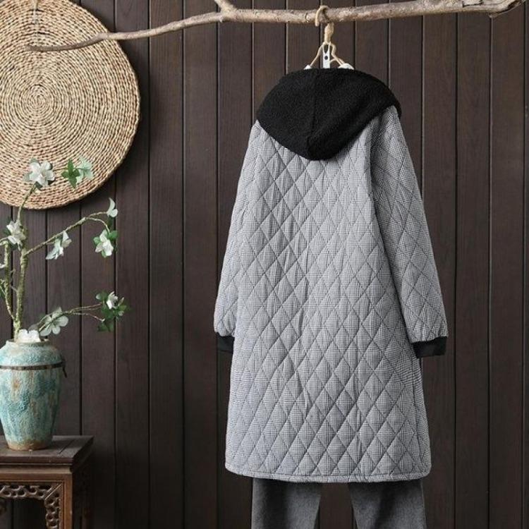 Winter Warm Hooded Padded Jacket Retro Floral Large Size Thickened Cotton Coat