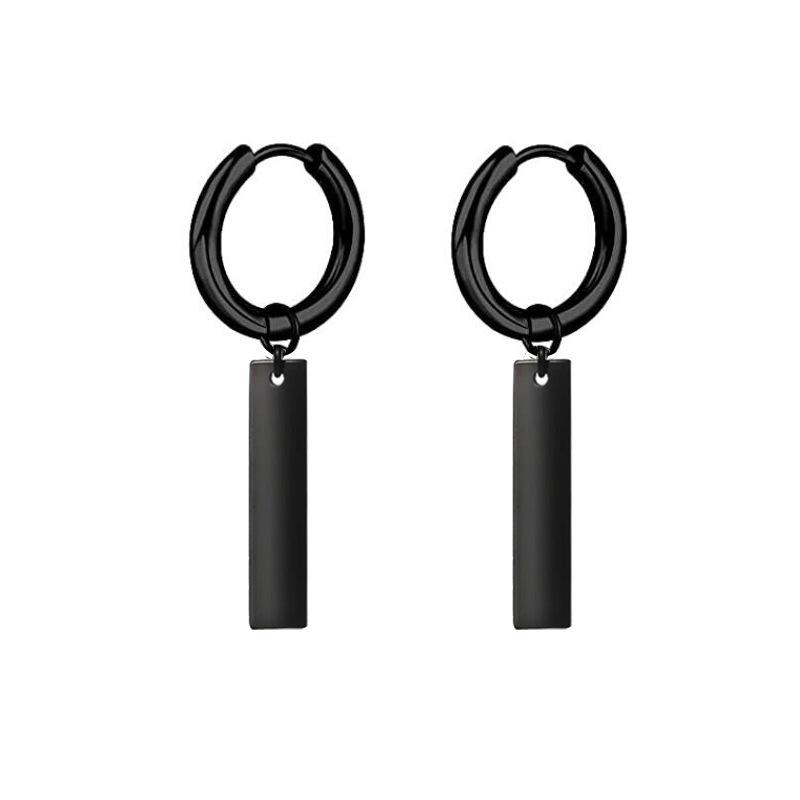 Korean Punk Black Titanium Steel Tassel Chain Cross Ear Clip Earrings