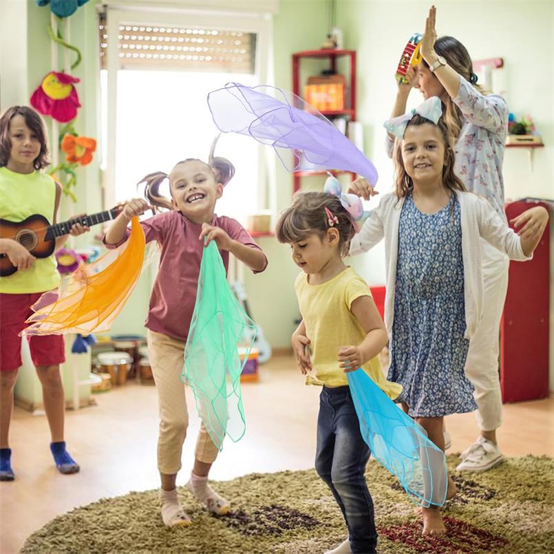 3/6Pcs Colorful Square Dance Scarves Gymnastics Music Scarves Dance Scarf For Children Movement Juggling Silk Tricks Scarves