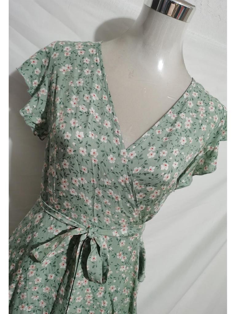 Benutzerdefiniertes V-Ausschnitt Böhmisches Urlaubs Slim-Fit Schnürkleid