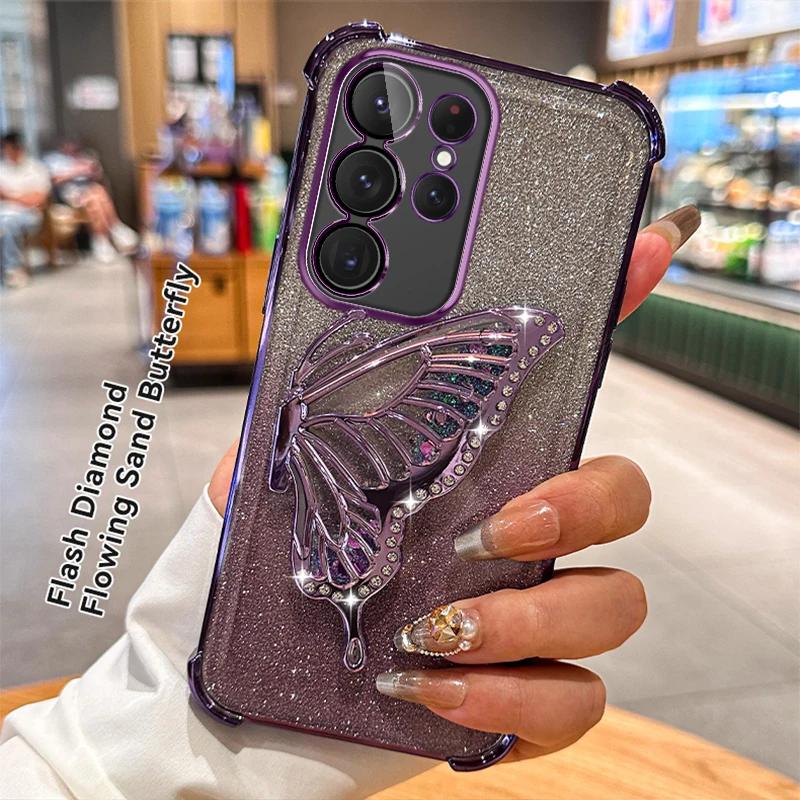 Treibsand Schmetterling Halter Hülle Für Samsung S25Edge S24FE A56 A36 A26 A54 A25 A24 S24 A15 A12 A04 A35 Ecken Schutz Stoßfeste Hülle