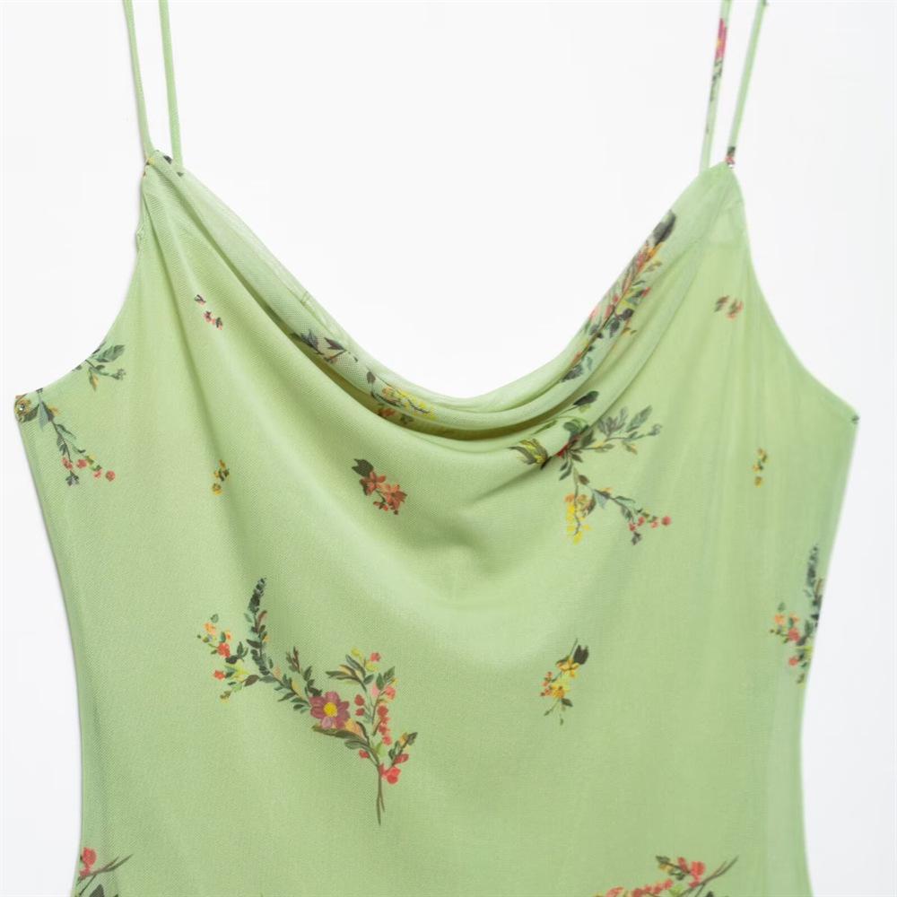 2025 Spring/Summer Women's Slim Fit Casual Printed Silk Mesh Midi Dress