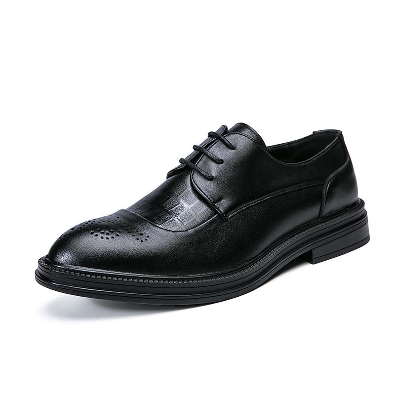 Men s Large Size Formal Brogue Leather Lace-up Shoes - Pointed Toe, Trendy Casual 39