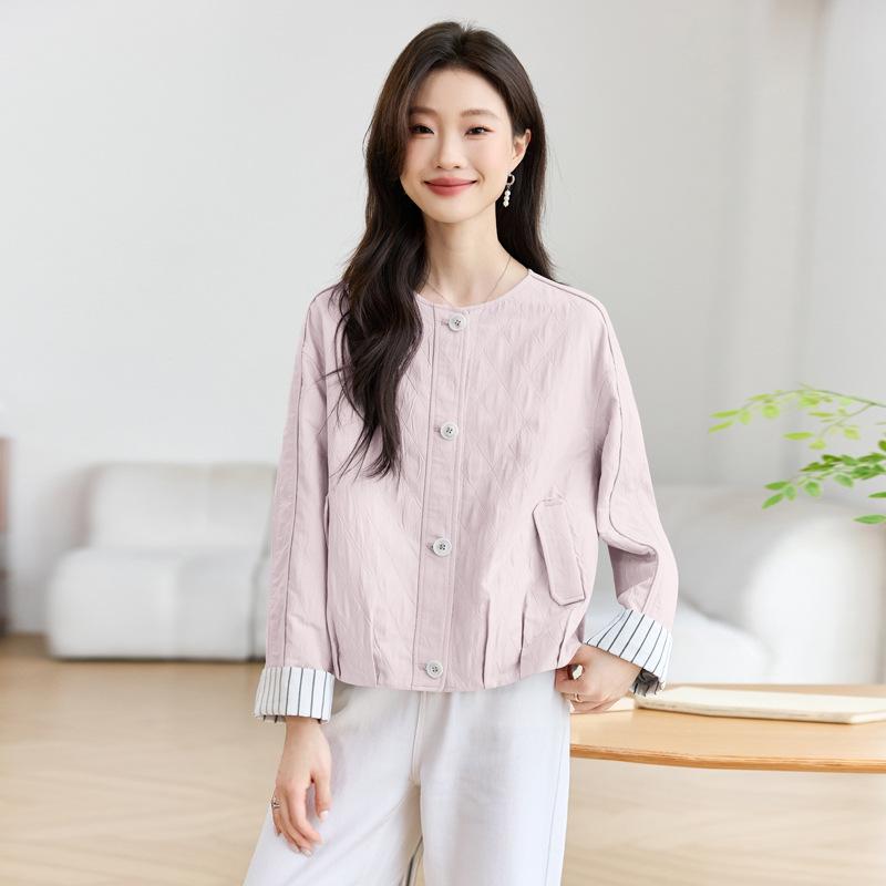 

Женская маленькая приталенная короткая куртка - Корейский стиль, Весна и Осень, Идеально подходит для изысканных мам среднего возраста Medium розовый