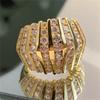 Women's Elegant Cubic Synthetic Zirconia Engagement Ring Golden Plated Banquet Wedding Band Rings Temperament Jewelry