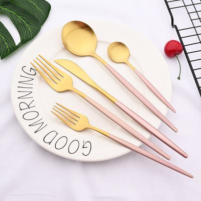 Matt Edelstahl Geschirr Rosa Gold Besteck Messer Dessert Gabel Tee Löffel Besteck Set Küche Besteck Geschirr