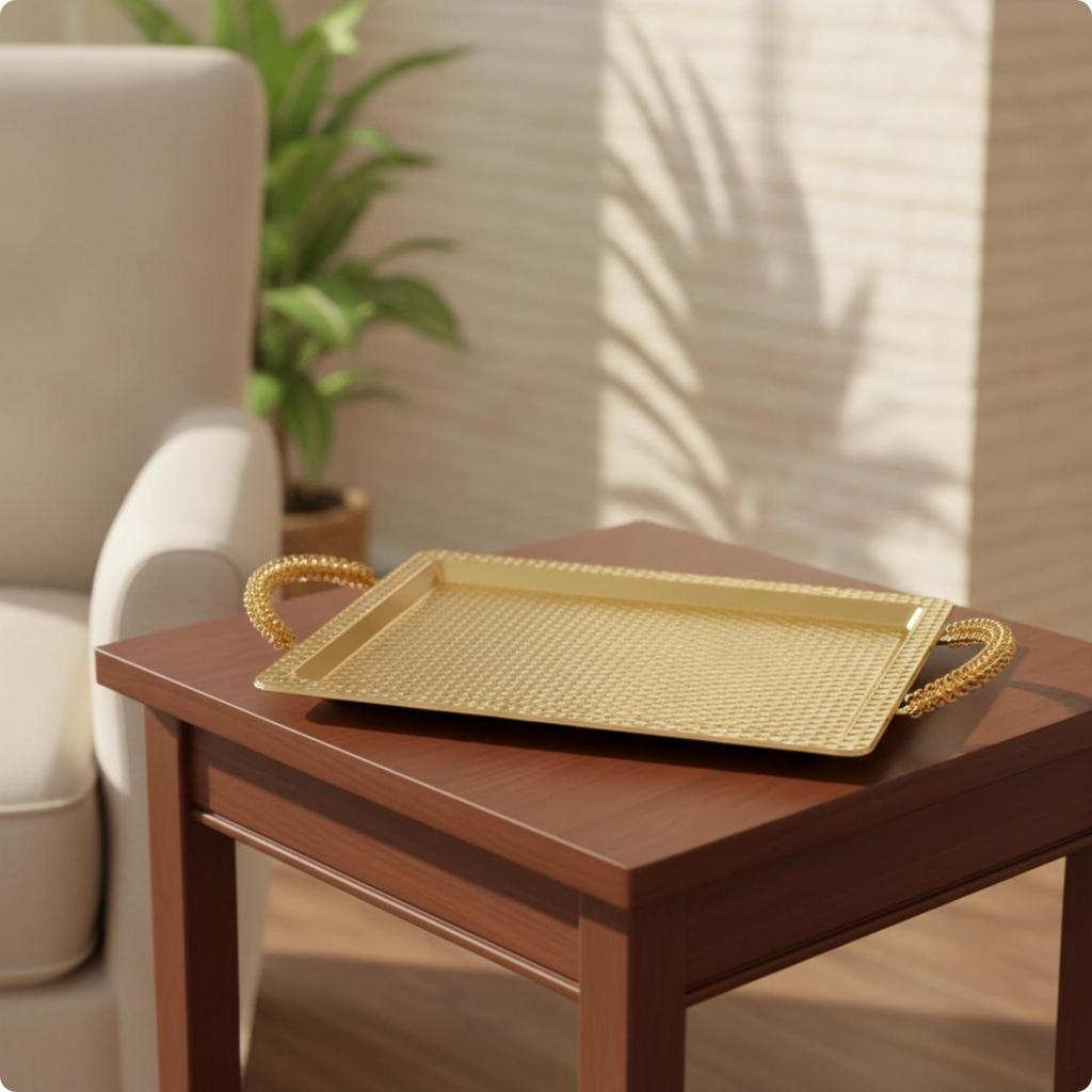 Serving Tray with Hammered Design Rectangular Polished for Hosts, Dining Room, Coffee