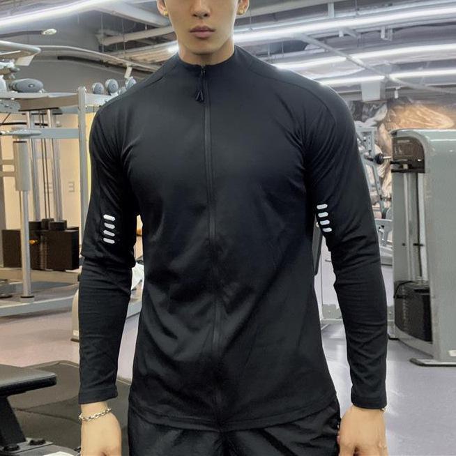 Men's Autumn Stand-Up Collar Cycling Top: Elastic, Sun-Protective, Long-Sleeve, Fitness & Running Zipper Shirt