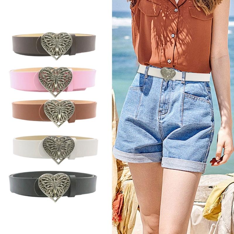 Love Heart Butterfly Buckle Belt for Teens Casual Belt Pants Jeans Belt Eye Catching Waistband Women Accessories
