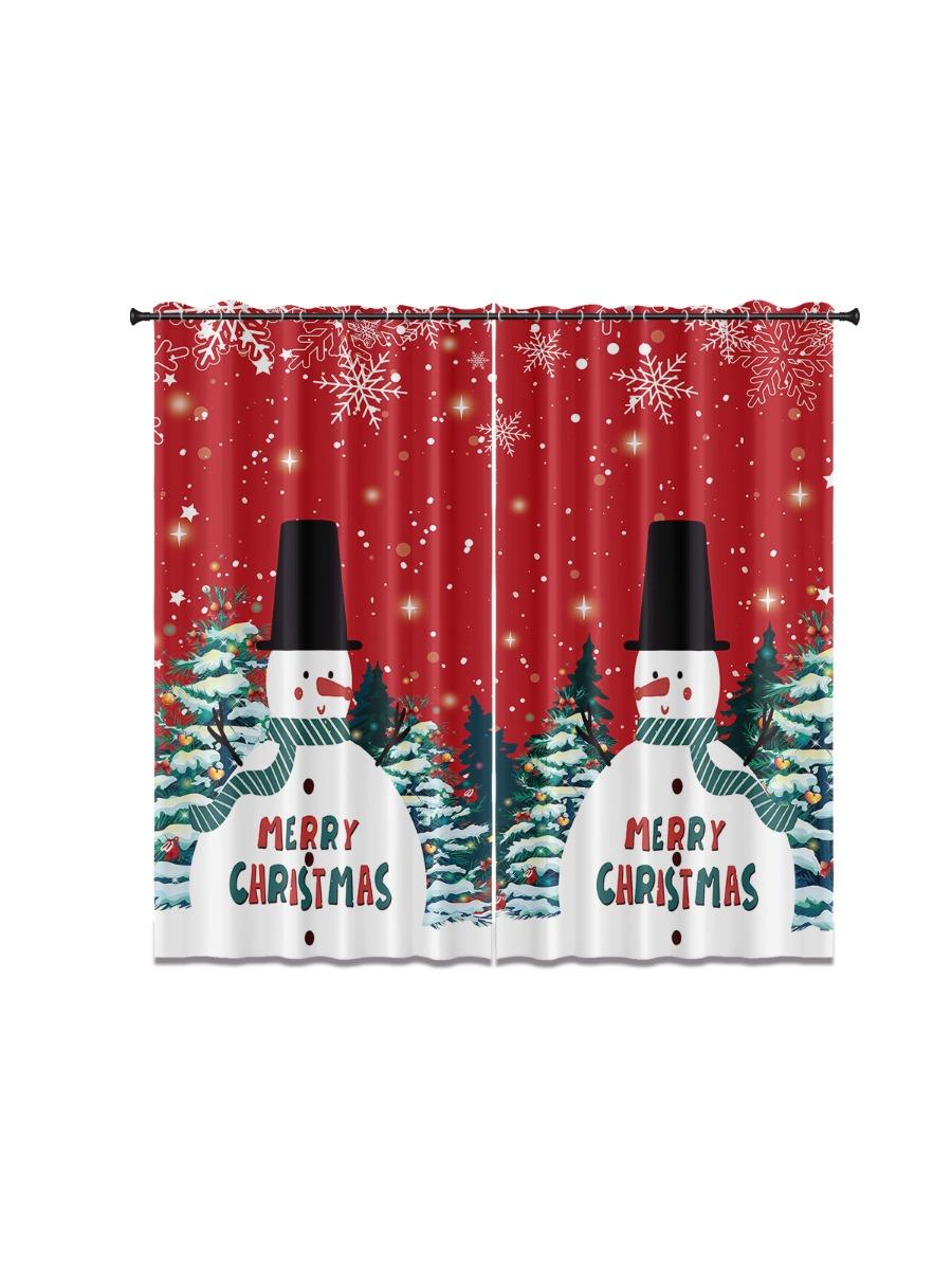 

Christmas Snowman Print Red Curtains Multiple Sizes Living Room Insulation Decoration Easy Install Curtain Light Blocking For Polyester Machine W100*H70(CM)-Rod Pocket&1PCS