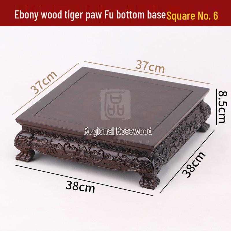 Ebony Rosewood Jade Bonsai Buddha Vase Base - Carved Solid Wood Ornament Stand