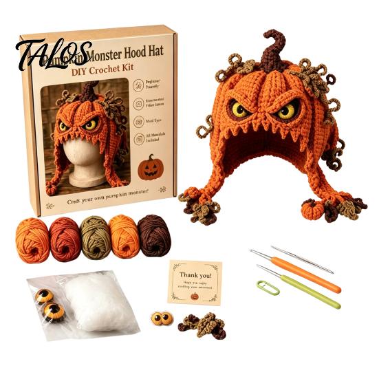 Highland Cow Hat Crochet Kit Kit, Halloween Pumpkin Spider Hood Craft Set DIY Handmade for Adults Teens Holiday Ornament