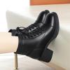Women Casual Motorcycle Ankle Boots Thick Sole Plus Fleece Lace Up Autumn Winter Knight Outdoor New Short Leather Boots