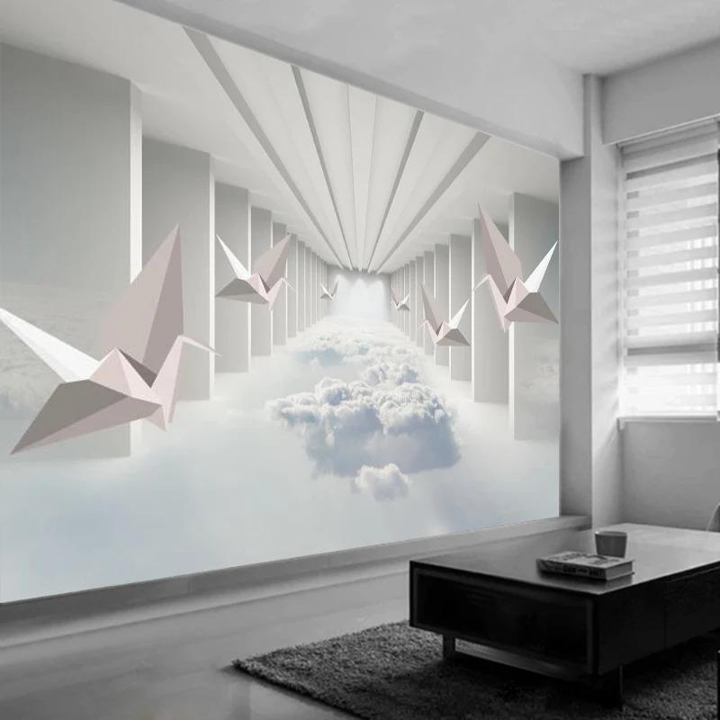 Geometric Space 3d Wallpaper Sky White Cloud Wall Murals Home Decor Background Mural For Living Room Bedroom