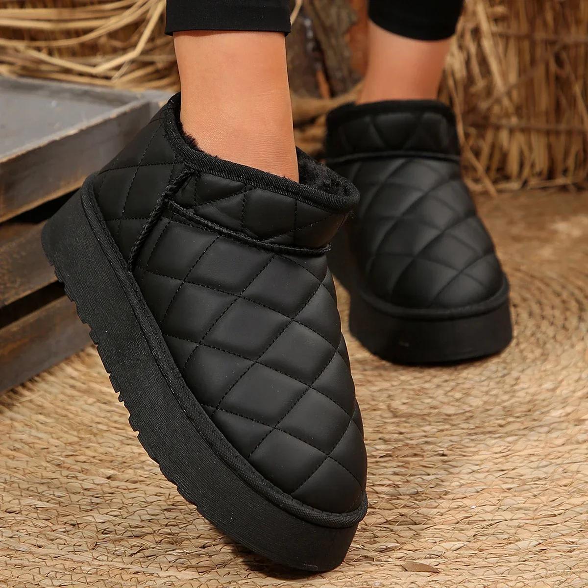 

Зимние толстые плюшевые теплые зимние ботинки женские туфли на плоской подошве из хлопка женские нескользящие водонепроницаемые ботильоны женская обувь 40 чёрный