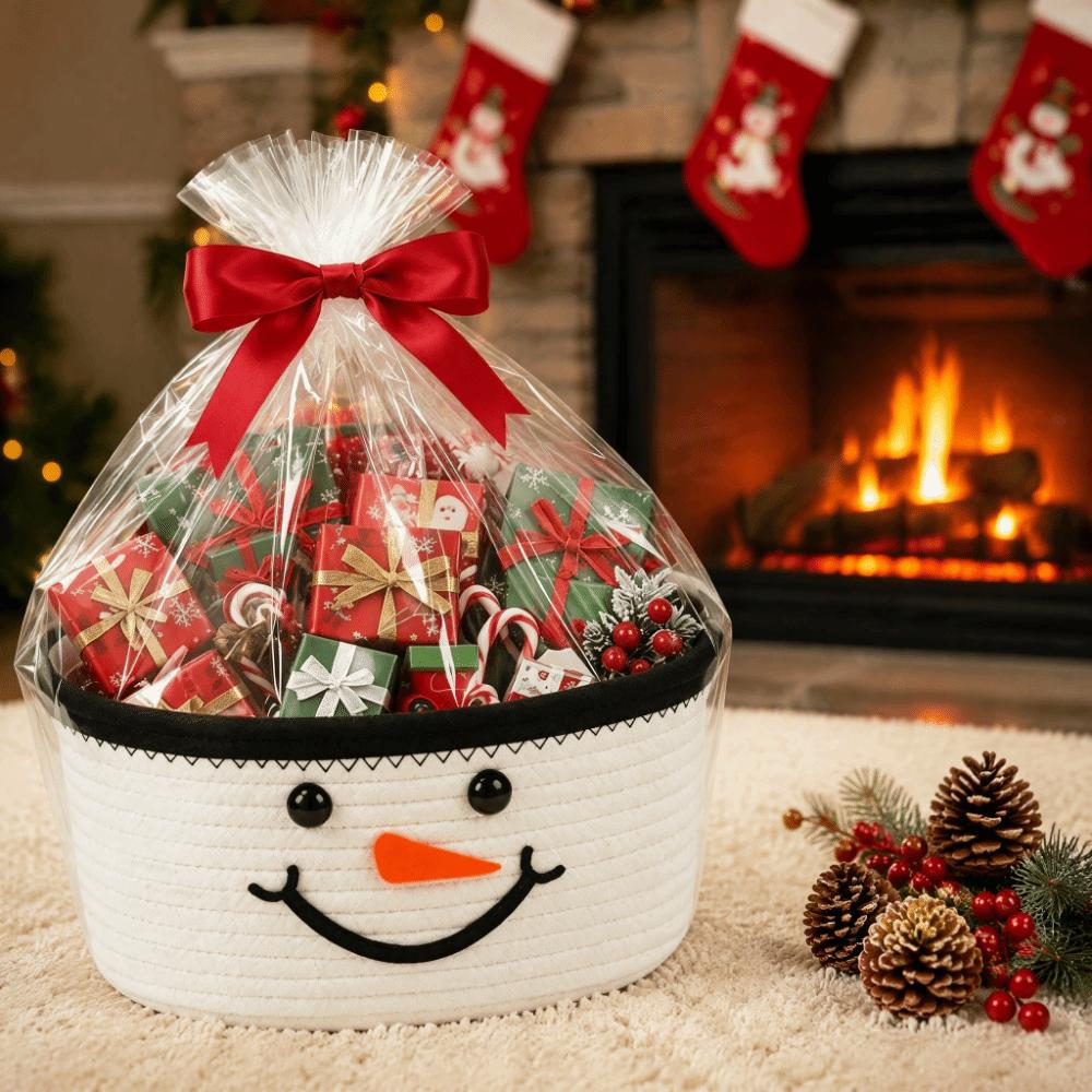 Large Capacity Christmas Woven Storage Basket Cotton Rope Candy Storage Baskets  Xmas Gifts