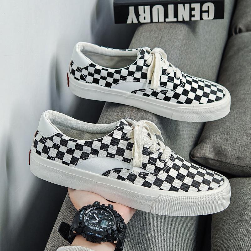 

Spring new breathable men s plaid canvas shoes men s versatile couple cloth shoes men s casual board shoes men s shoes 43
