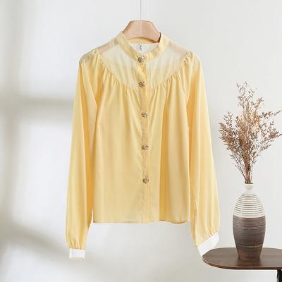 2025 Korean Version of the New Loose Women's Shirt Top French Simple Solid Color Round Neck Long-sleeved Versatile Shirt