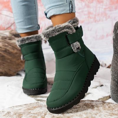 Women's Winter Fur One Padded Waterproof Fabric Cozy Side Zipper Warm Cold Lightweight Hiking Waterproof Anti-slip High Top Snow Boots