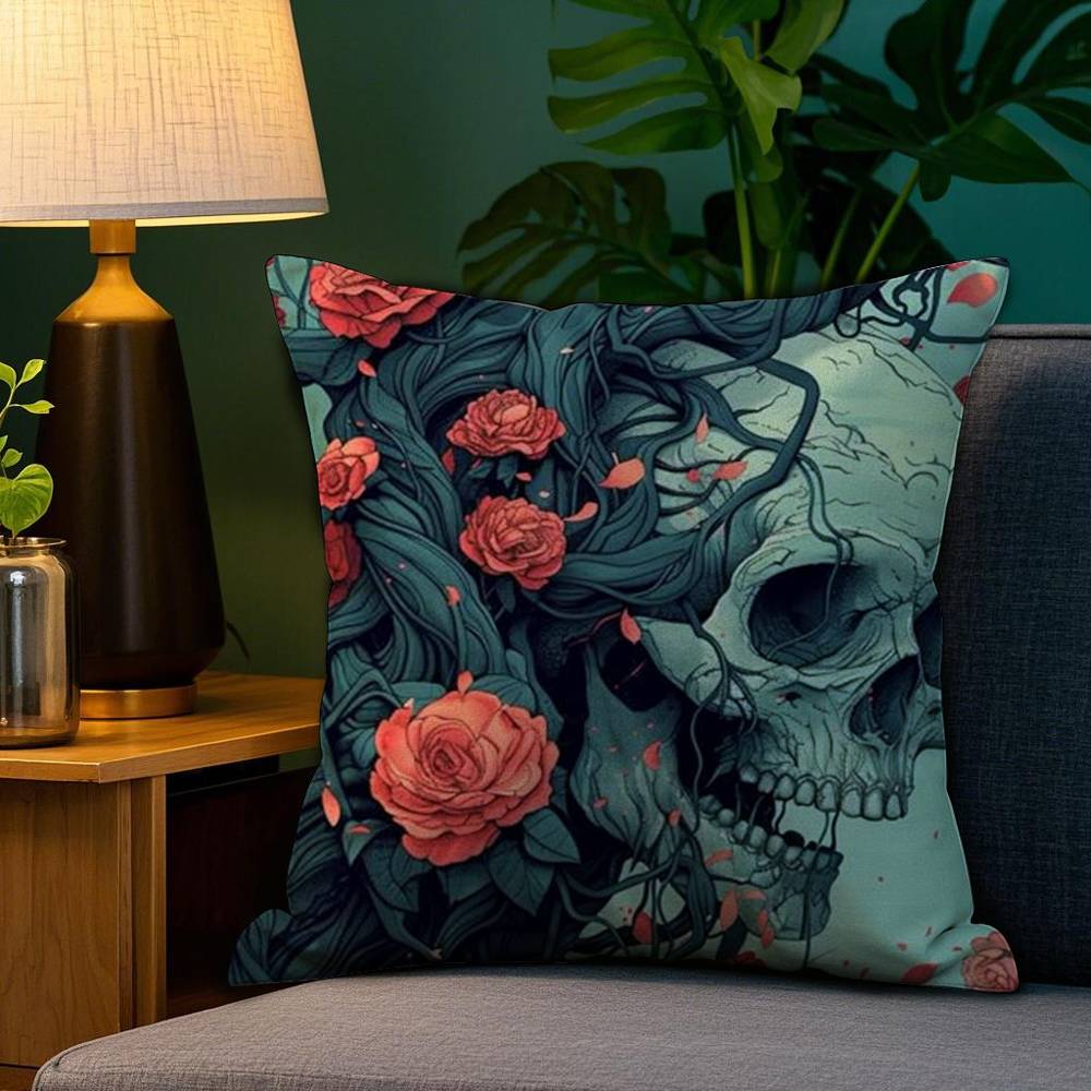Luxurious Skull Pattern Pillow Case Plush Fabric Soft Double Sided Print Home Sofa High Quality Cushion Cover Throw