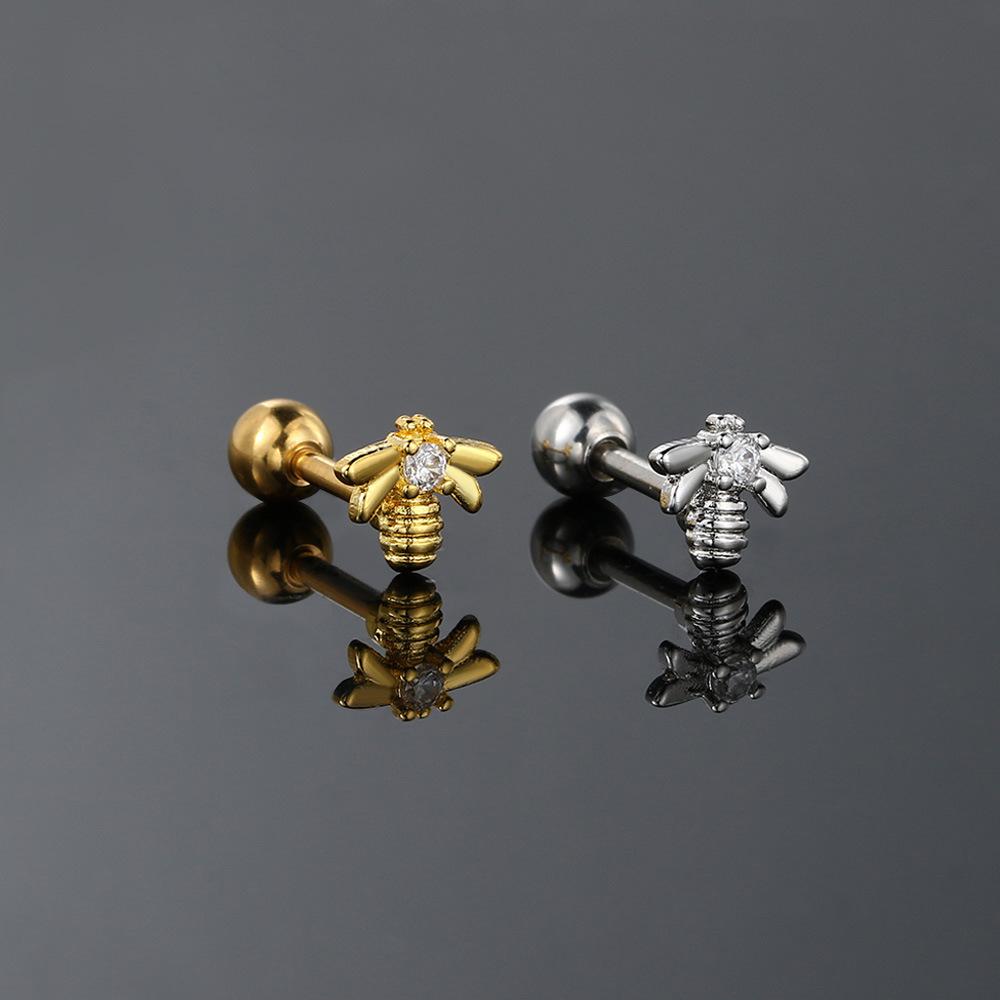 Hot Selling Helix Piercing Insect Skull Earring Women Trend Sliver Gold Color Zircon Tragus Bone Stud Ear Ring Body Chic Jewelry