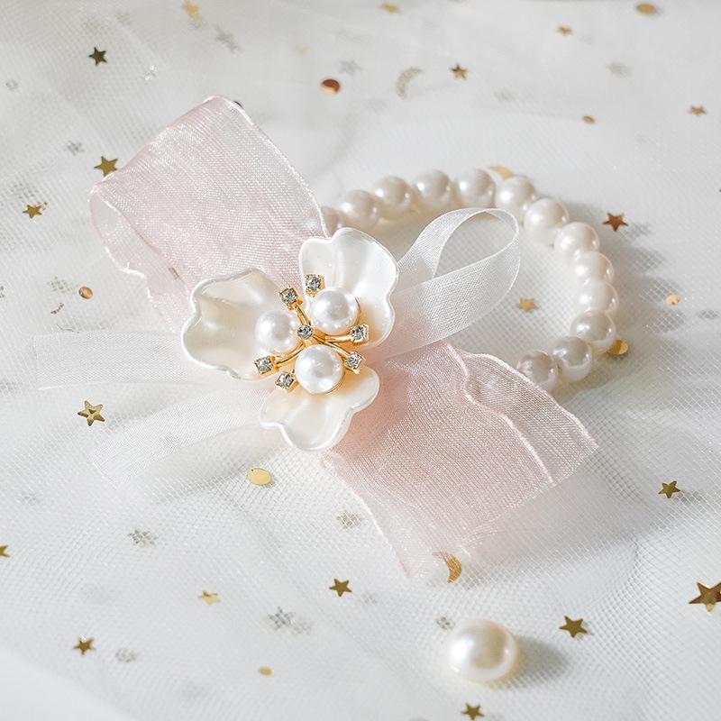 Bridesmaid Pink Rose Corsage Bracelet - Wedding Flower Accessory