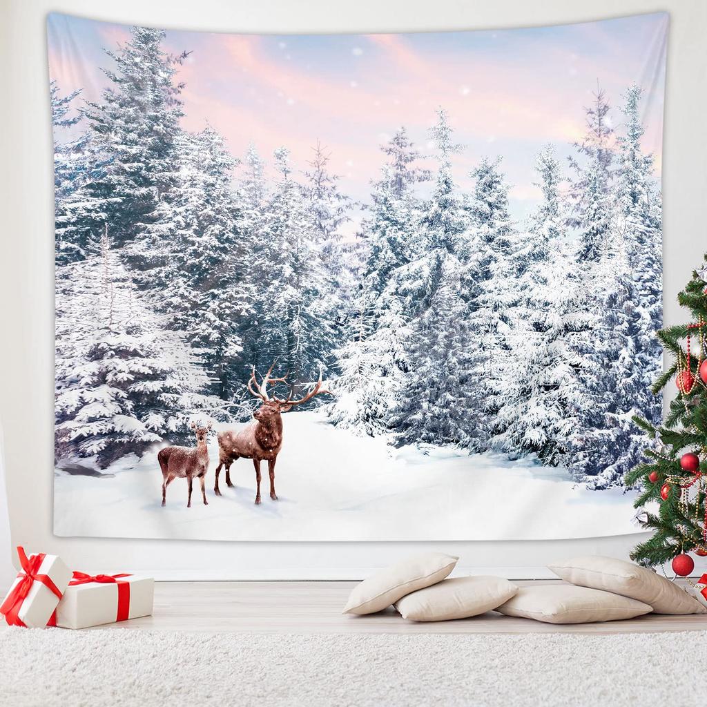 Christmas Theme Tapestry Winter Snowflake Tapestry Cute Snowman Tapestry Wall Hanging Tapestries Bedroom Home Living Room Dorm