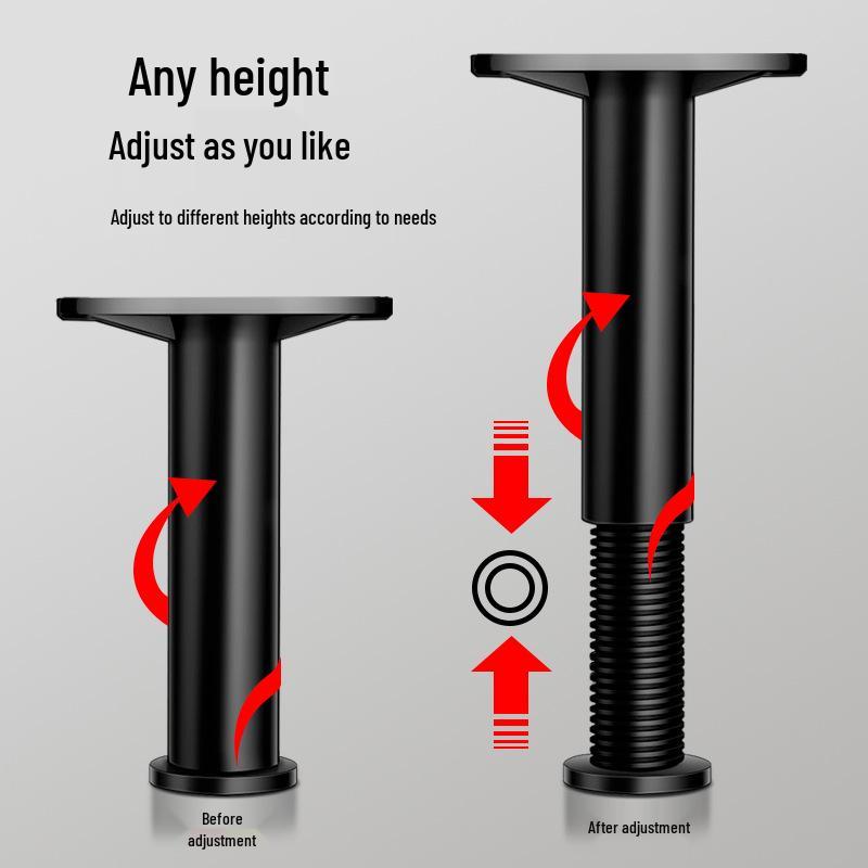 Adjustable Black Floorboard Support Legs for Furniture - Sofa, Table, Cabinet, Coffee Table, and Heightening Brackets with Foot Pads.