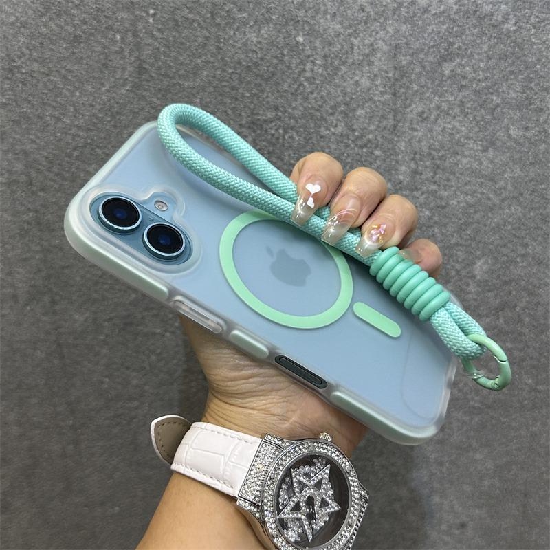 Bonbon-Farbkontrast für Armband-Hülle für Für Iphone 16 14 1 Pro Max Plus 13 12 Lanyard Mattierte Harte Stoßfeste Abdeckung