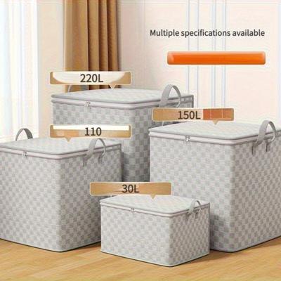 Large Heavy-Duty Foldable Storage Bag with Lid & Reinforced Handle - Multipurpose Rectangular Zippered Moving Box Suitable for Clothes, Bed Sheets
