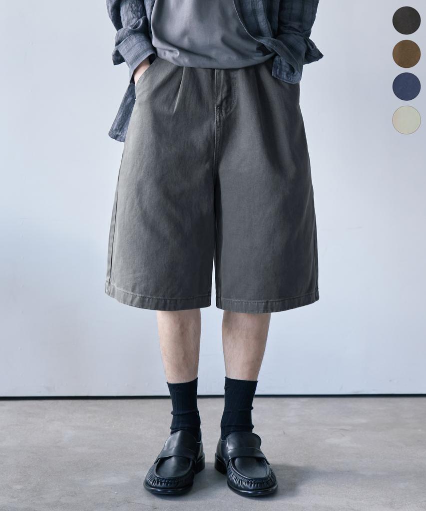 INDUST Pigment Washed Single-Pleat Bermuda Pants_4 Colors