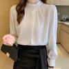 Mode Langarm Weiß Blau Perlen Chiffon Bluse Shirt Frauen Tops J226
