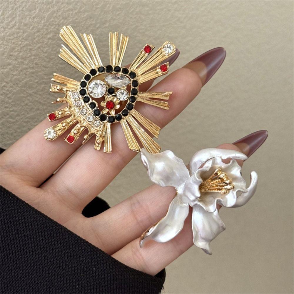 White Iris Flower Drip Oil Flower Ring Butterfly Orchid French Irregular Ring  Women