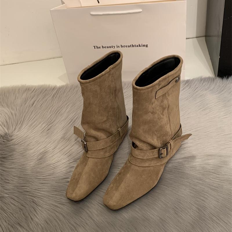 Designer Damen Ritterstiefel Mode Keile Niedriger Absatz Tanzschuhe Streetstyle Bankettparty Kurze Stiefel Frau