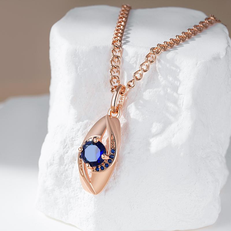 Kienl Classic Snail Chain Rose Gold Color Pendant Necklace Women Blue Natural Zircon Accessories High Quality Daily Jewelry