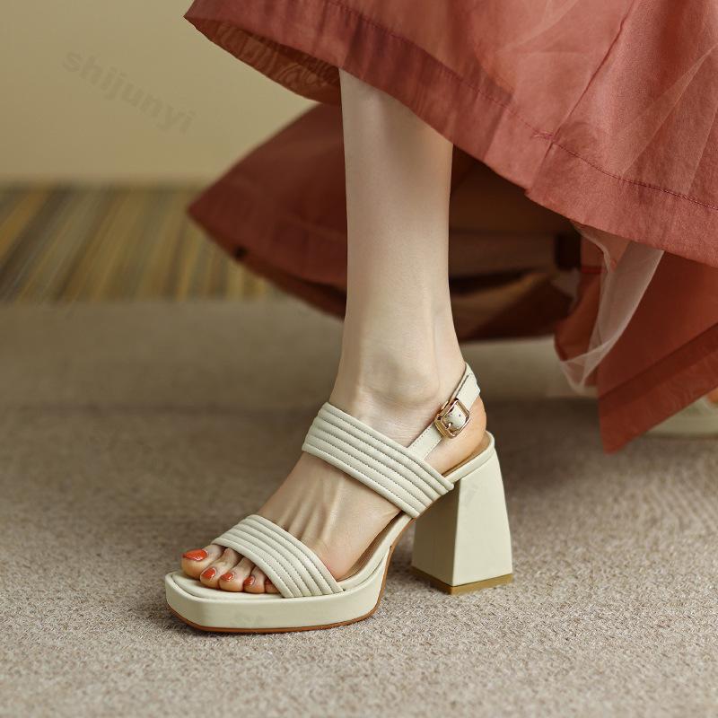 Fashion Women Fashion Buckle Strap Sandals 2025 Comfortable Summer High Heeled Roman Sandal Woman Open Toed Square Heel Thick Heel Shoes