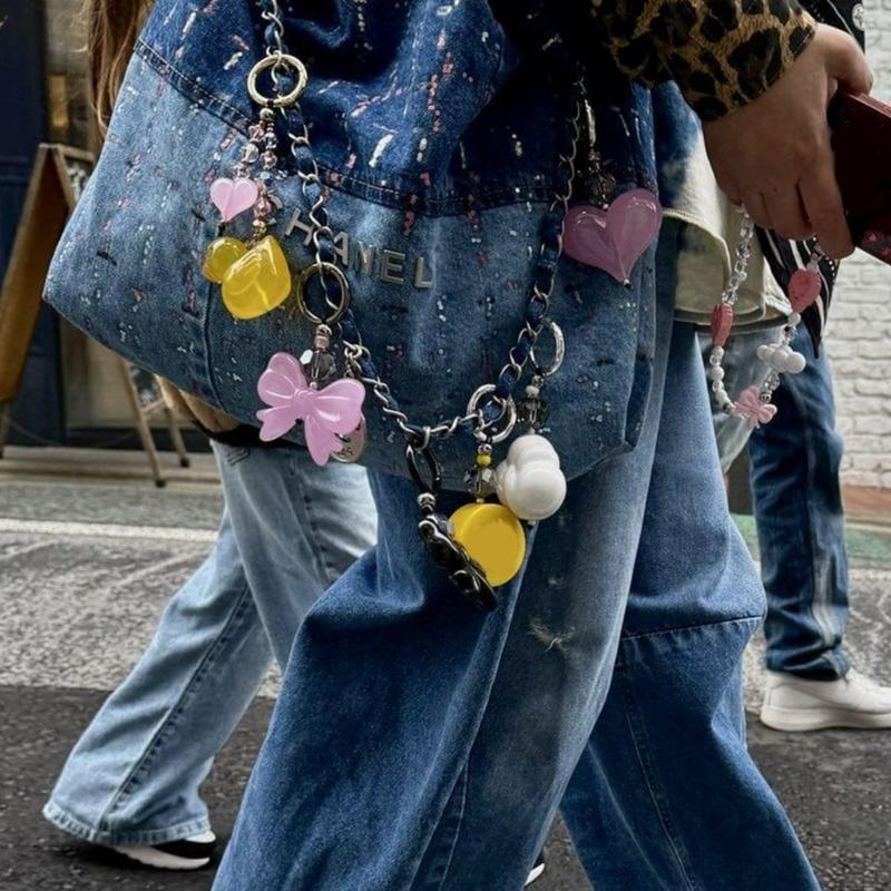 Elegant Heart/Mushroom/Bowknot/Cherry Pendant Beaded Keychain With Alloy Charm Accessories For Bags Keys And Gifts