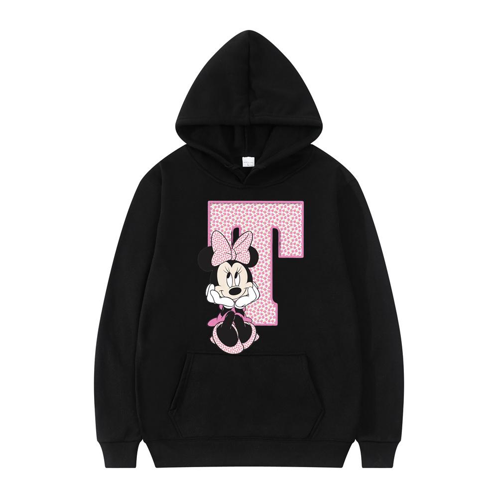 

Black Cartoon Hoodies Disney Letter A B C D Sweatshirts Girls Clothes Kawaii Pullover Anime Cartoons Woman and Men Casual Tops 3XL