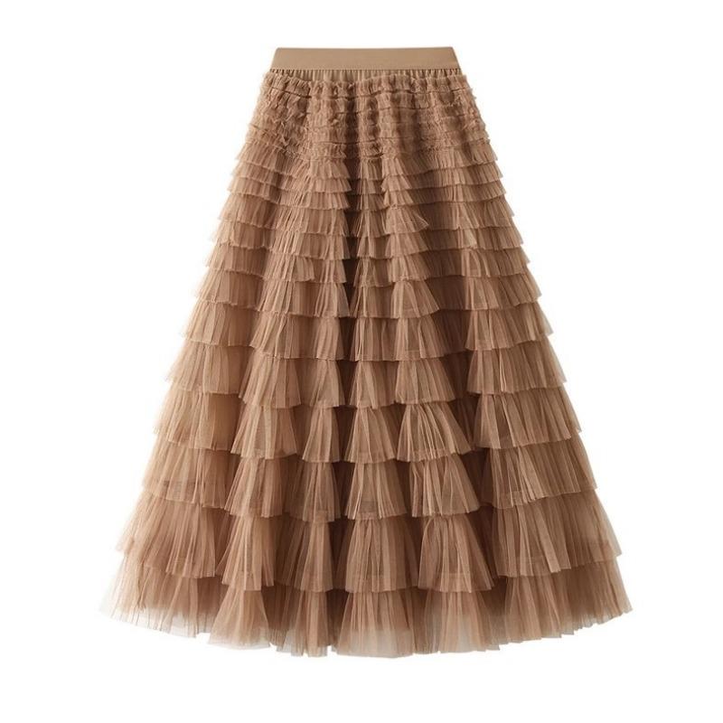 

Юбка-торт Юбка-бюстье из сетки Женская юбка-бюстье на весну и осень Юбка из многослойного газа Длинная юбка с высокой талией Пышная юбка Плиссированная длинная юбка 95cm хаки