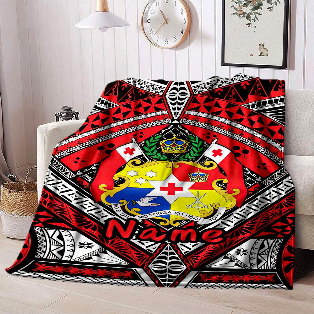Custom Name Tonga Coat Of Arms Pattern Blanket Comfortable Soft Lightweight Allseason Multipurpose Blanket For Picnics Sofas Offices Beds Living Rooms