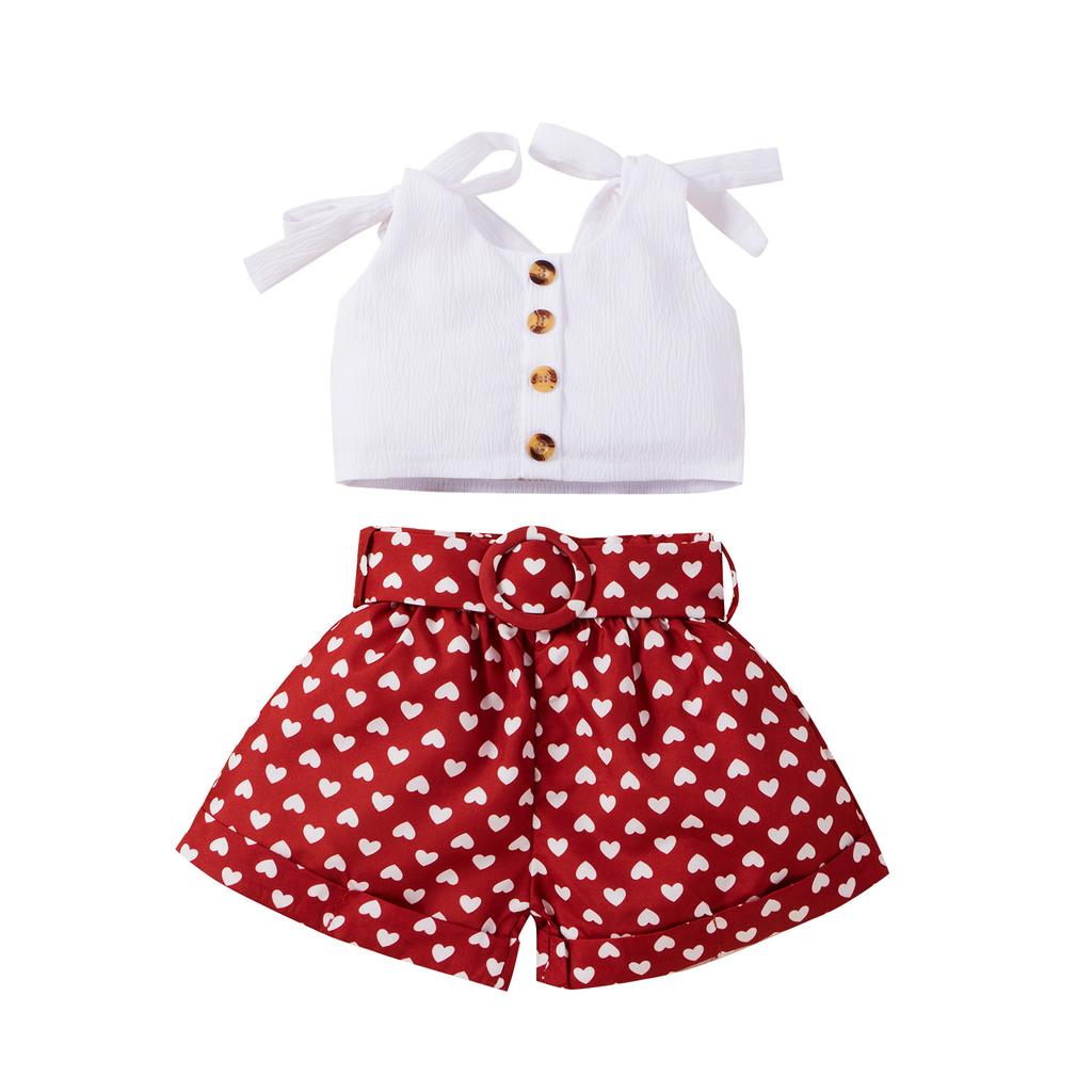 Toddler Baby Girls Sleeveless Solid Tops+ Love Printed Shorts Outfits Clothes