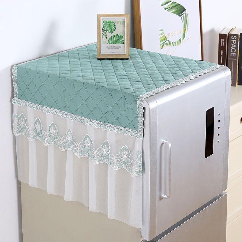 Diamond Grid Quilted Refrigerator Dust Cover Lace Curtain Design Dustproof Beautiful Cover Cloth Easy To Clean Home Decora Sunscreen Protective Cover
