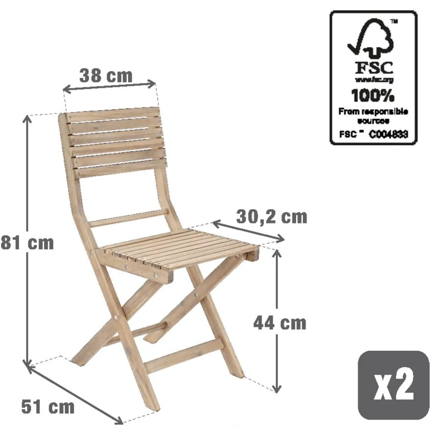 A set of two folding chairs made of exotic acacia
